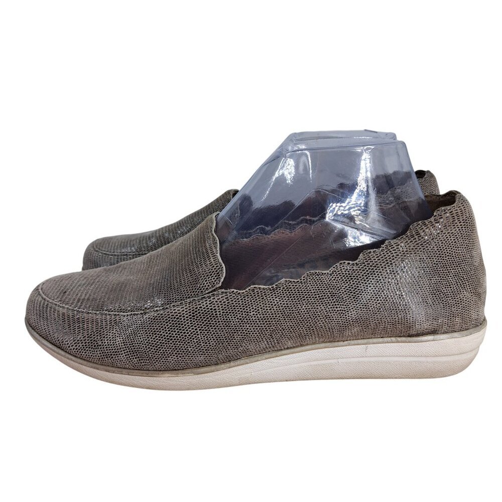Aetrex Christie Wedge Leather Loafers Size 39 US 8.5 Taupe Gray Slip On Reptile - Picture 3 of 13
